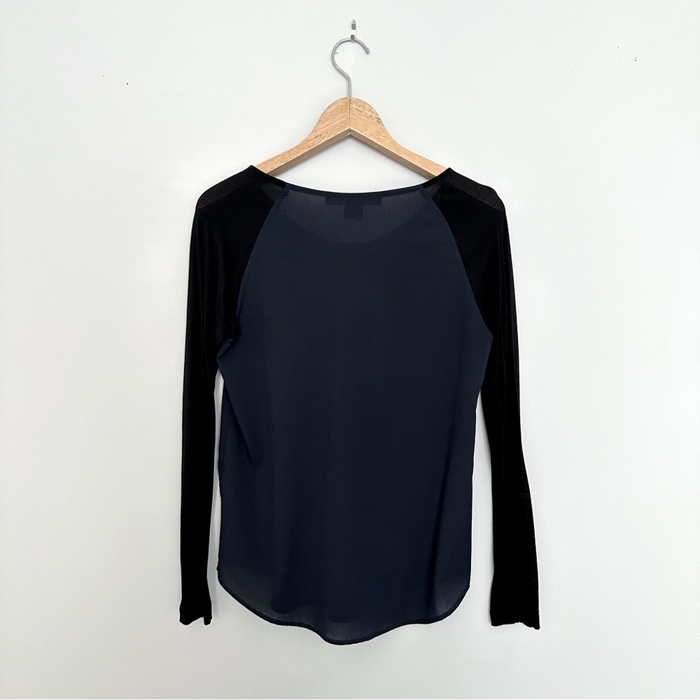 French Connection Navy Blue and Black Mixed Media Blouse - Picture 2 of 5